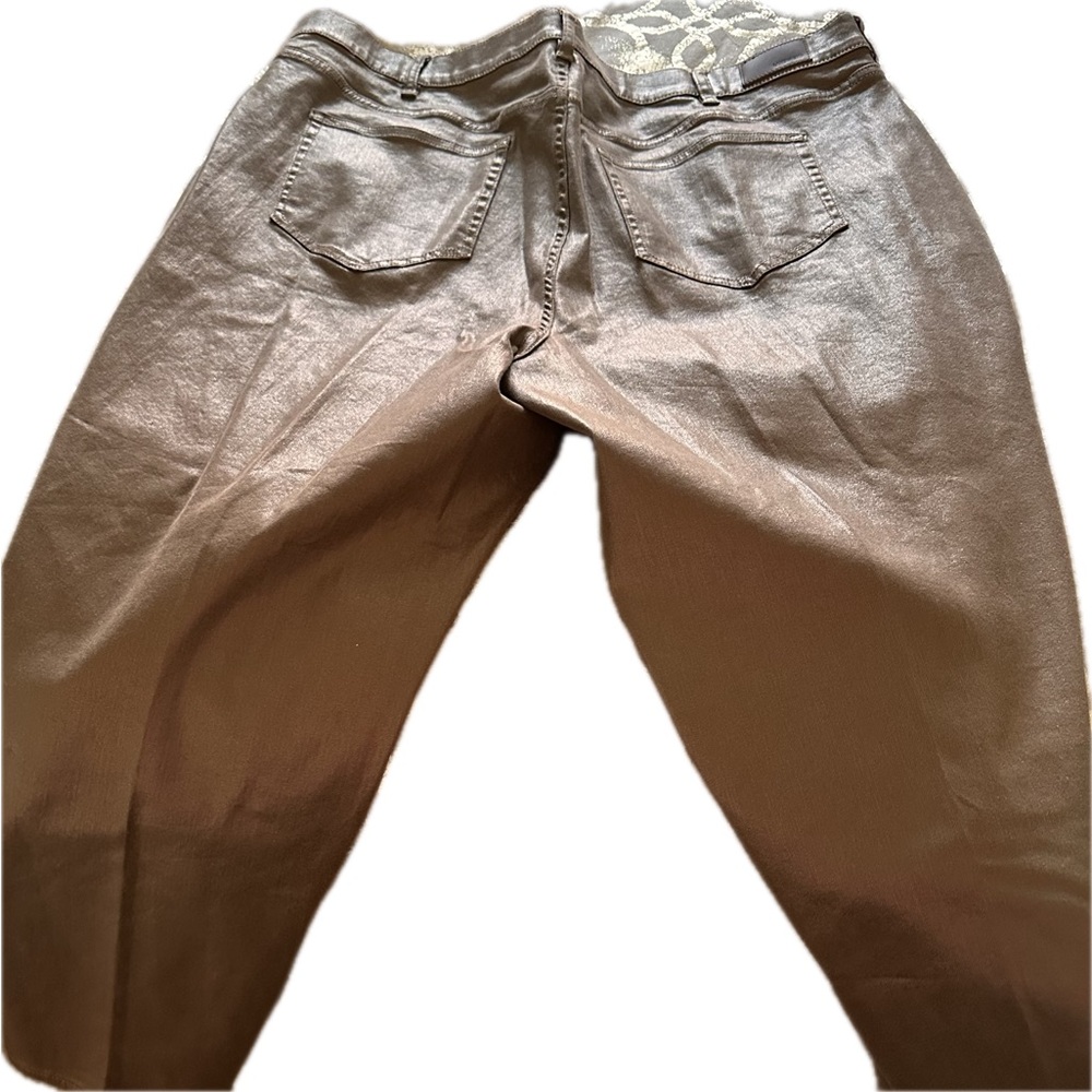 Lands' End Women's shiny Cropped Jeans in bronze coated cotton.